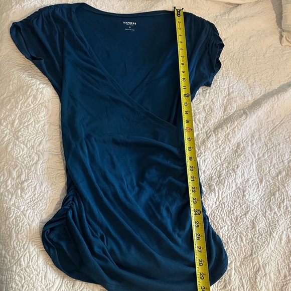 Express Blue Wrap Ruched Blouse - Picture 10 of 12